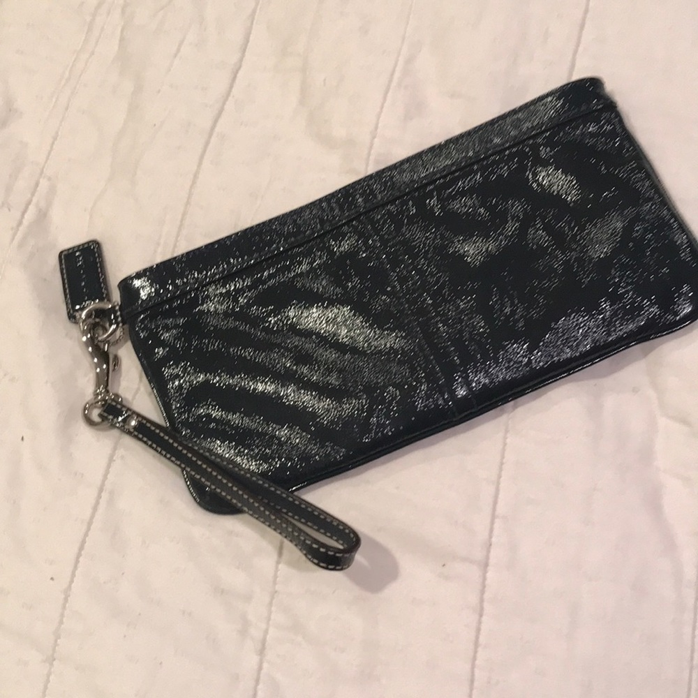 Coach navy patent leather clutch